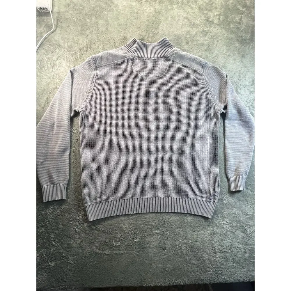 Tommy Bahama Men’s XL Gray Waffle Knit 1/4 Zip Cotton Mock Neck Sweater Pullover